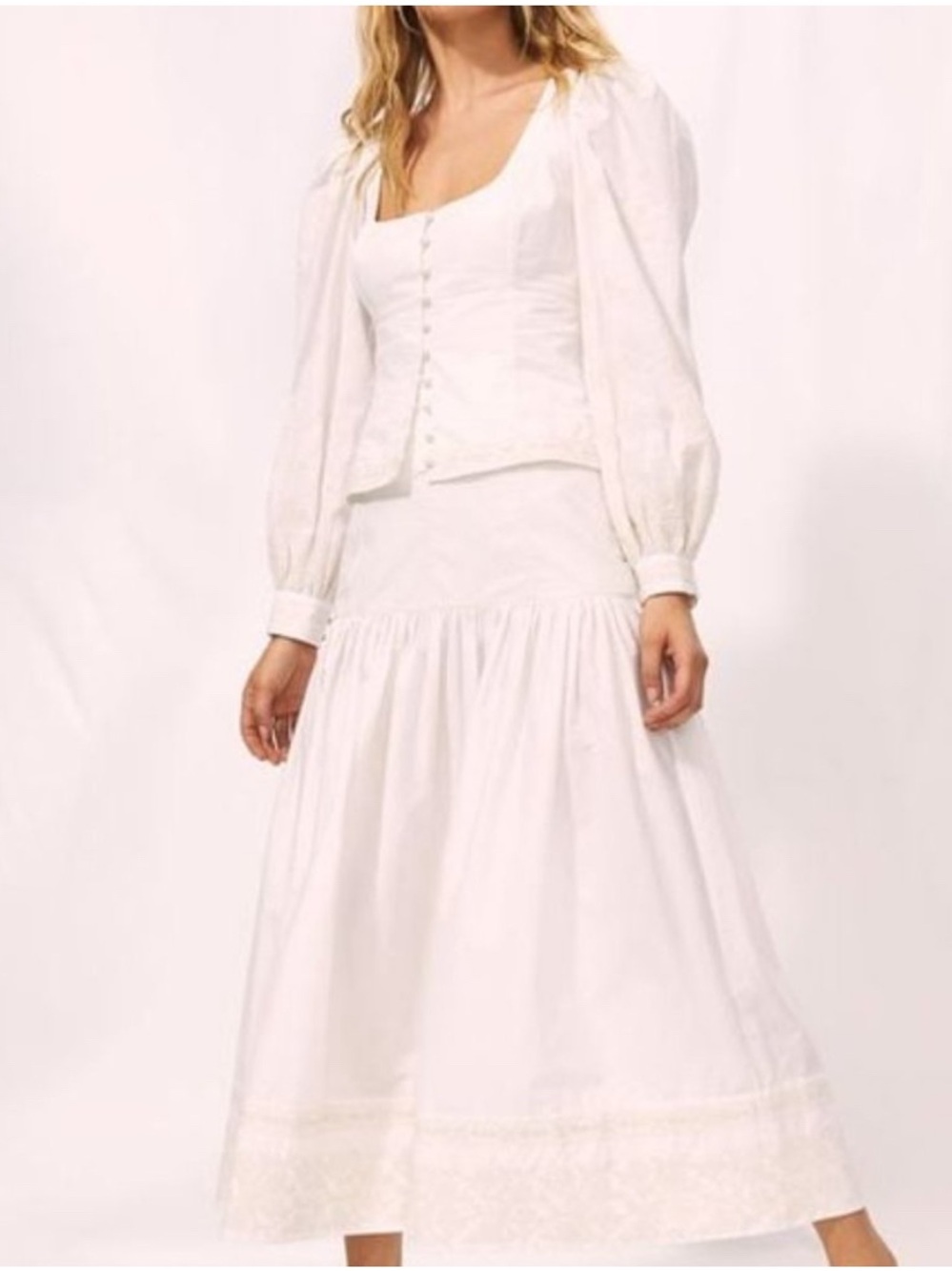 Aritzia Wilfred La Boheme Palo Santo White Cotton Tiered Boho Poplin Maxi Skirt